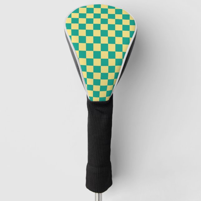 Green + Yellow Chequered Chequerboard Pattern Golf Head Cover (Front)