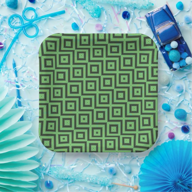 Green & Yellow Chequered Tubes by Kenneth Yoncich Paper Plate (Party)