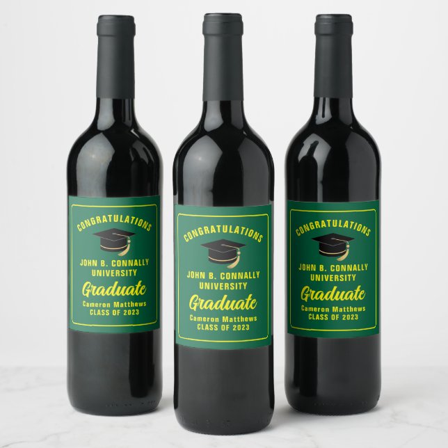 Green Yellow Congratulations Graduation Party Wine Label (Bottles)
