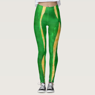 Green Yellow Curve Lines Abstract Art Leggings