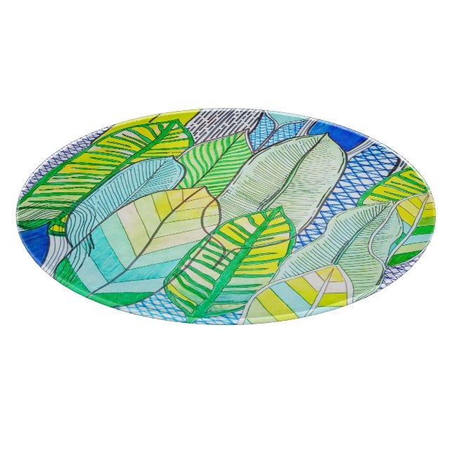 Green Yellow Cute Modern Tropical Boho Leaves Cutting Board (Corner)