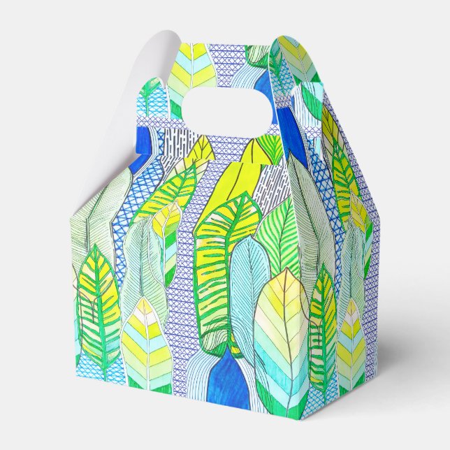 Green Yellow Cute Modern Tropical Boho Leaves Favor Box (Front Side)