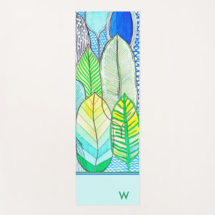 Green Yellow Cute Modern Tropical Boho Monogram Yoga Mat