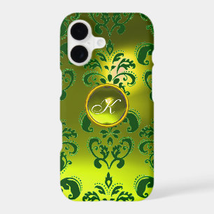 GREEN YELLOW DAMASK GEMSTONE  MONOGRAM