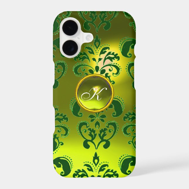 GREEN YELLOW DAMASK GEMSTONE  MONOGRAM (Back)