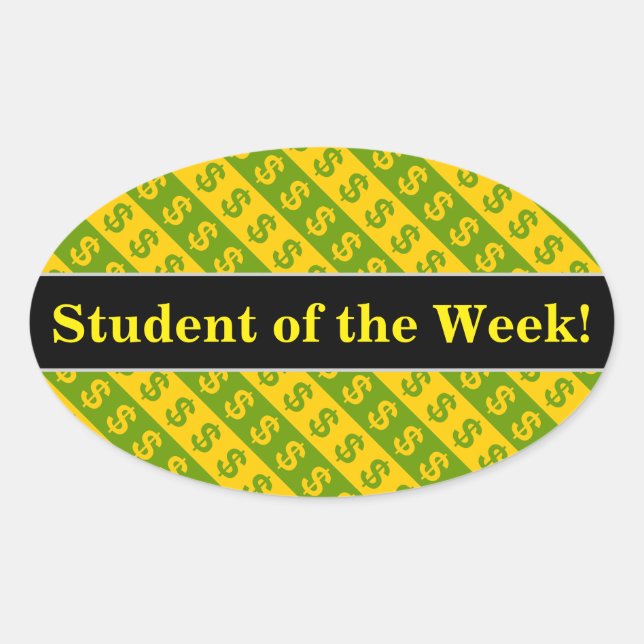Green & Yellow Dollar Signs ($) Striped Pattern Oval Sticker (Front)