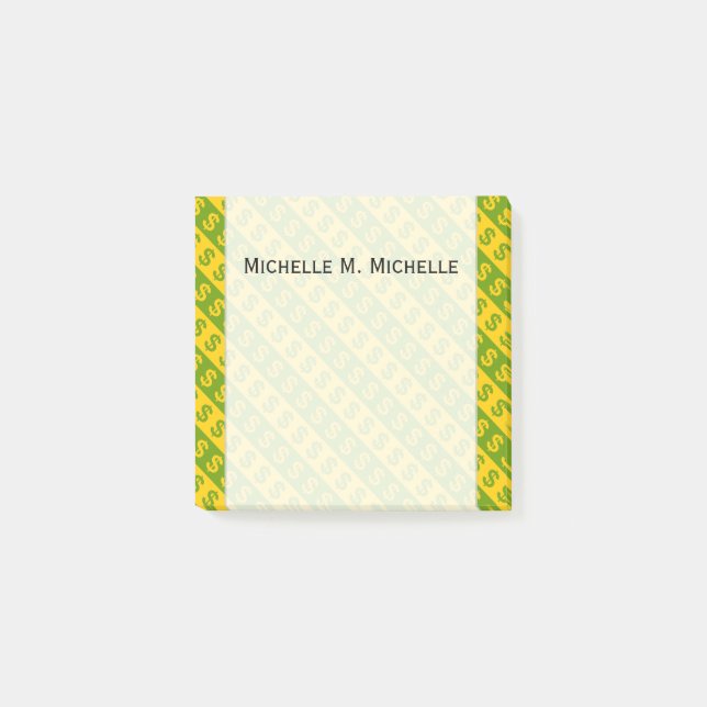 Green & Yellow Dollar Signs ($) Striped Pattern Post-it Notes (Front)