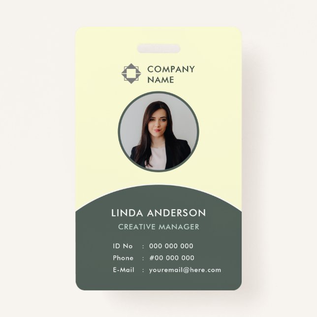Green Yellow Employee Photo ID Company Logo Fresh Badge (Front)