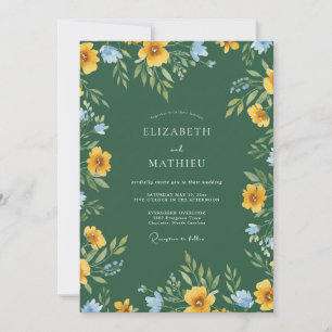 Green Yellow Floral Romantic Wedding Invitation