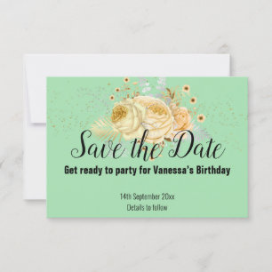 GREEN YELLOW FLORAL SAVE THE DATE RSVP CARD