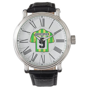 Green  & Yellow Football Shirt with Roman Numerals Watch