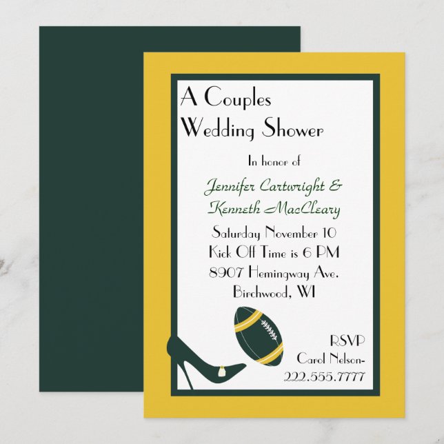 Green & Yellow Football Wedding Shower Invitation (Front/Back)