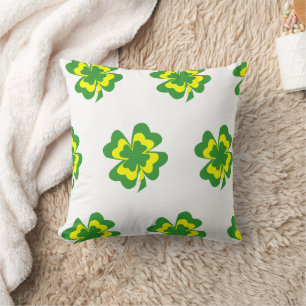 Green Yellow Four Leaf Clover Minimal Throw Pillow