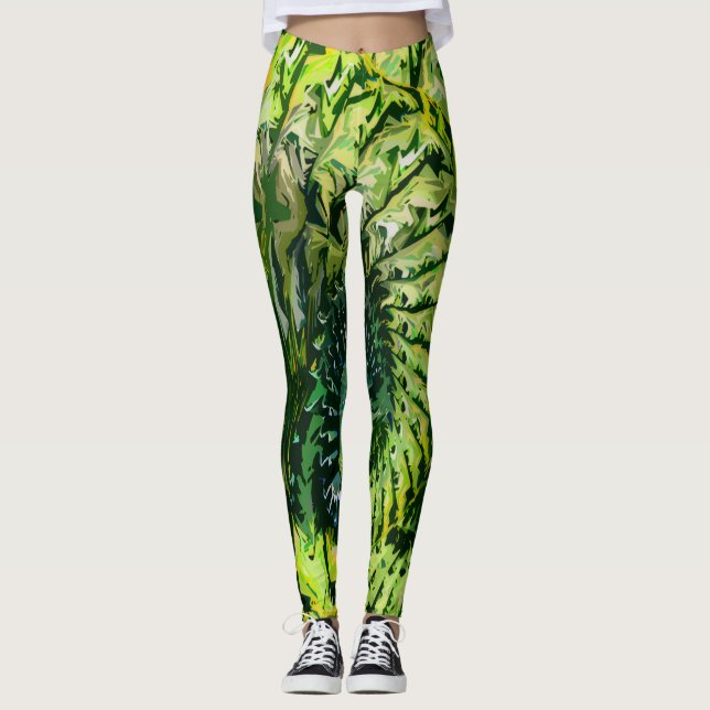  Green Yellow Fractal Art Leggings (Devant)