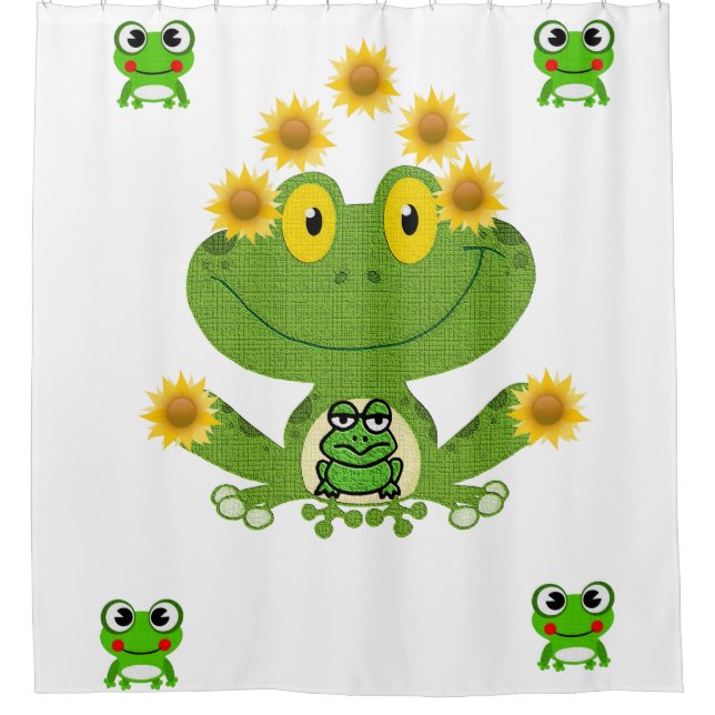 Green yellow frog children's showercurtain white (Front)