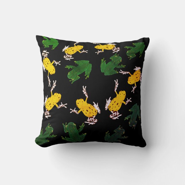 Green Yellow frogs Throw Pillow (Front)
