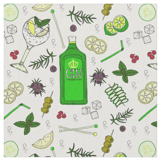 Green Yellow Gin Drinker Love Cocktails Mixologist Fabric (Close Up)
