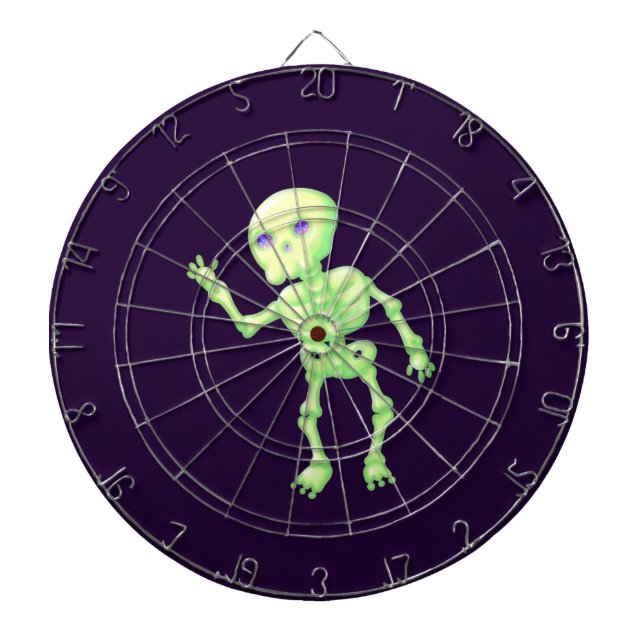 Green Yellow Glow Cute Skeleton Waving Art Dartboard (Front)