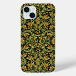 Green Yellow Gold Batik Wood Dragon iPhone Case