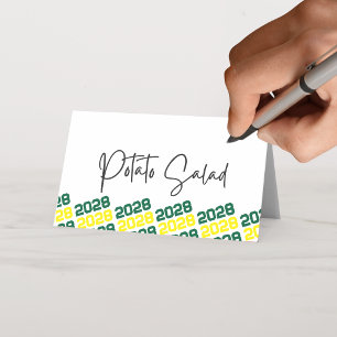 Green & Yellow Grad Class Year Folding Food or Place Card