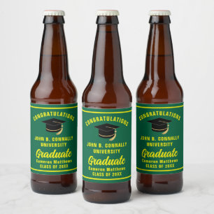 Green Yellow Graduate Custom Graduation Party Beer Bottle Label