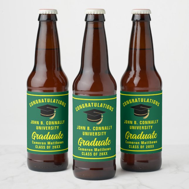 Green Yellow Graduate Custom Graduation Party Beer Bottle Label (Bottles)
