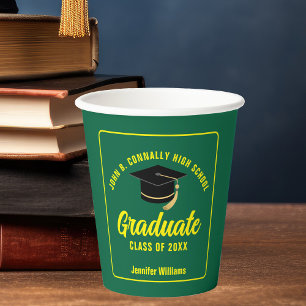 Green Yellow Graduate Custom Graduation Party Paper Cups