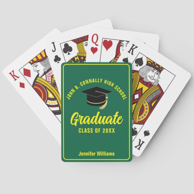 Green Yellow Graduate Custom Graduation Party Playing Cards (Back)