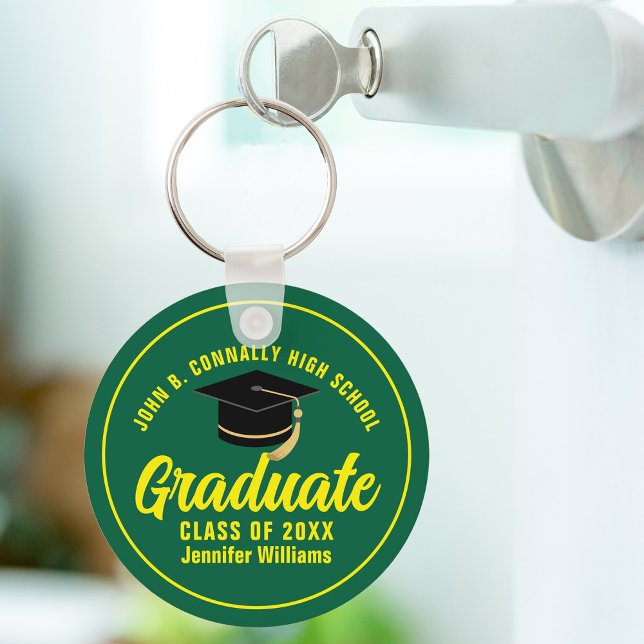 Green Yellow Graduate Modern Custom Graduation Keychain (Creator Uploaded)