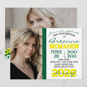 Green & Yellow Graduation 2 Photo Invitation