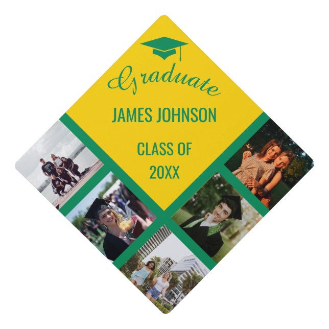 Green & Yellow Graduation Photo Class Of 2025 Graduation Cap Topper (Front)