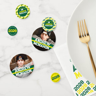 Green & Yellow Graduation Photo Personalized Party Confetti