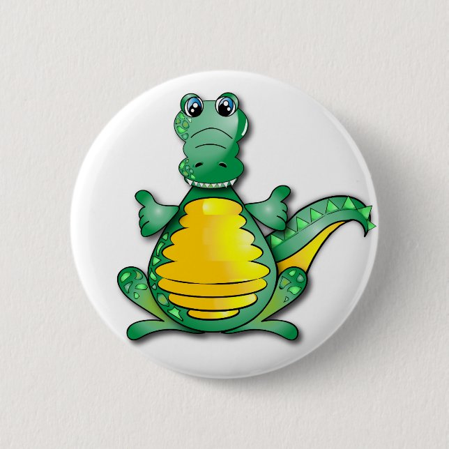 Green yellow happy Crocodile 2 Inch Round Button (Front)