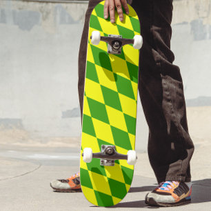 Green Yellow Harlequin Checkered Design Skateboard
