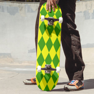 Green Yellow Harlequin Checkered Design Skateboard