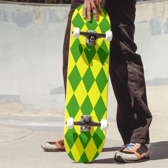 Green Yellow Harlequin Checkered Design  Skateboard (Creator Uploaded)