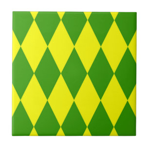 Green Yellow Harlequin Checkered Design  Tile