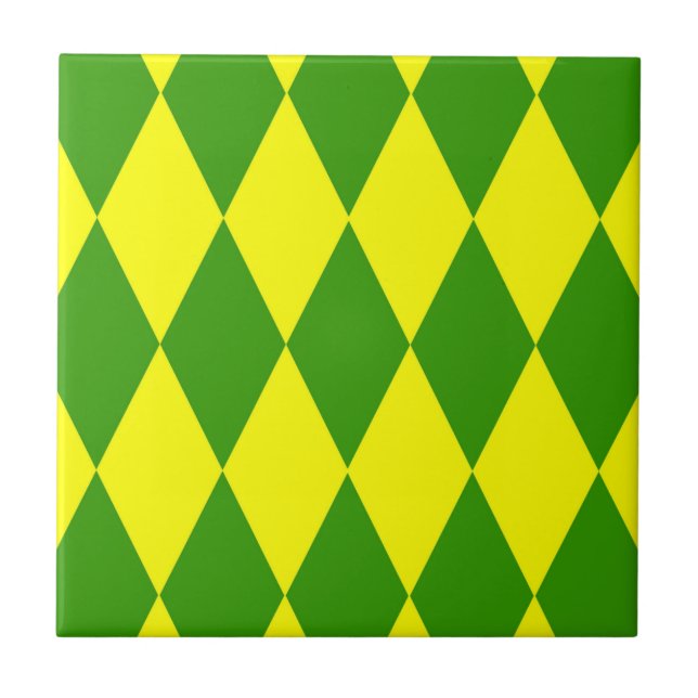 Green Yellow Harlequin Checkered Design  Tile (Front)