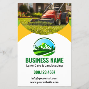 Green Yellow Lawn Care Landscaping Mowing Flyer