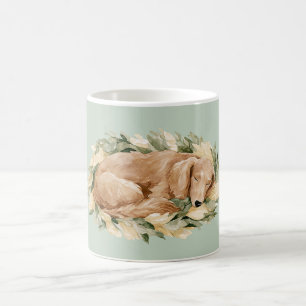 Green Yellow Leaves Fall Sleeping Dog  Coffee Mug