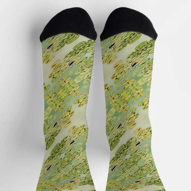 Green Yellow Lily Pad Pond Water Socks (Top)