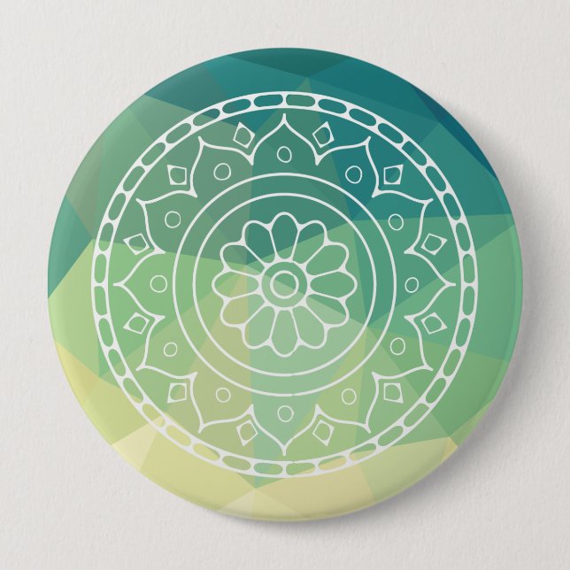 Green Yellow Mandala Inspiration Harmony Flower 4 Inch Round Button (Front)