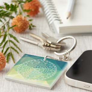 Green Yellow Mandala Inspiration Harmony Flower Keychain