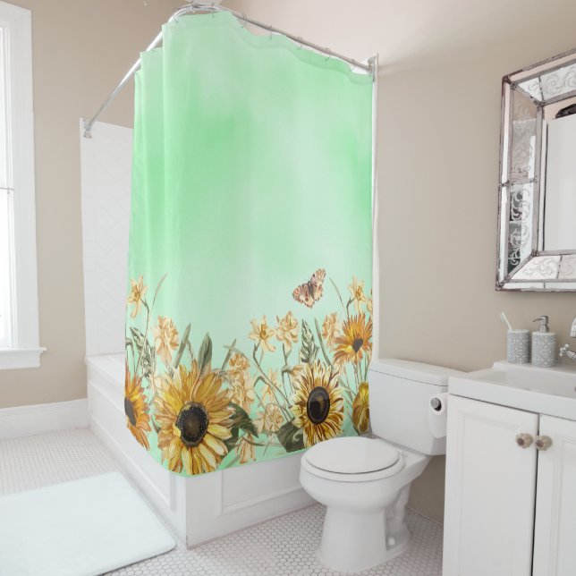 Green Yellow Ombre Watercolor Background Sunflower (In Situ)