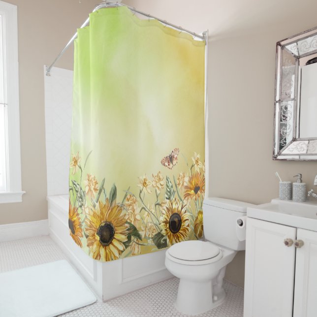 Green Yellow Ombre Watercolor Background Sunflower (In Situ)