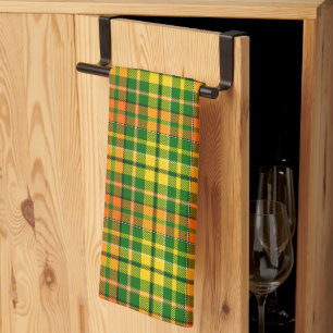 Green Yellow Orange Plaid Tartan Design Kitchen Towel