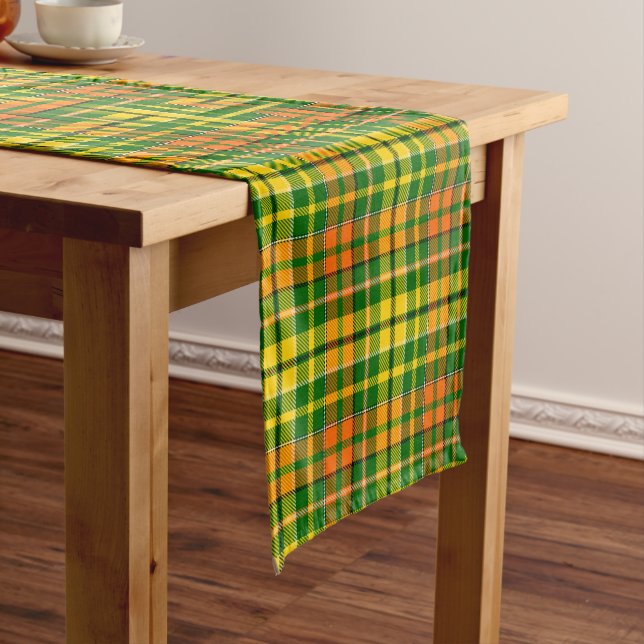 Green Yellow Orange Plaid Tartan Design  Short Table Runner (In Situ)