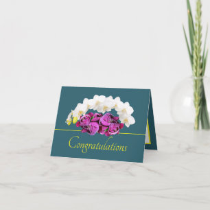 Green Yellow Orchid/Peony Bouquet Congratulations Card