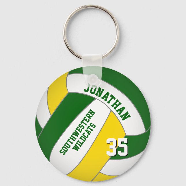 green yellow personalized boys' volleyball keychain (Front)