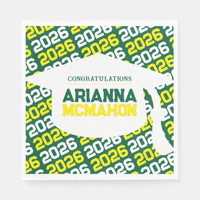 Green & Yellow Personalized Graduation Cap Paper Napkin (Front)